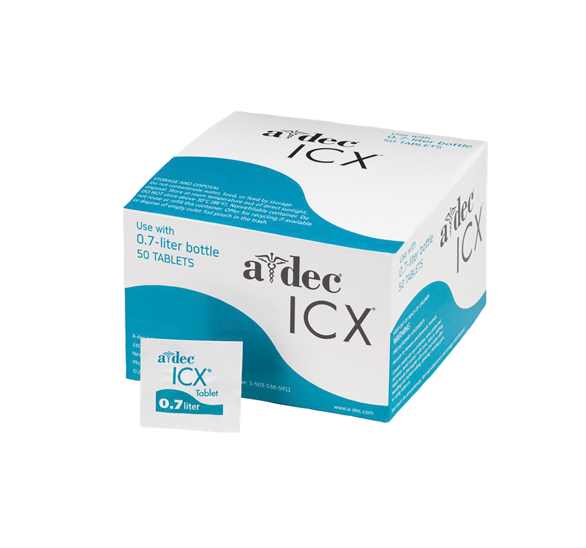 A-dec ICX tablets box, 0.7 liter, 50 tablets, with one tablet sachet
