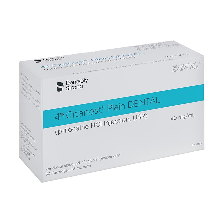 Dentsply Sirona 4% Citanest Plain Dental carton in current packaging, 50 cartridges