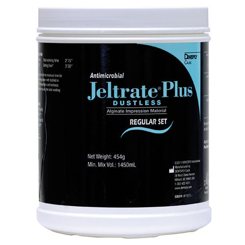 Jeltrate Plus Antimicrobial Dustless Alginate regular set canister, 454 g, in previous label design