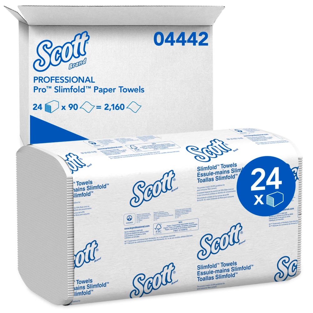Scott Pro Slimfold paper towels, case of 24 packs with pack in front