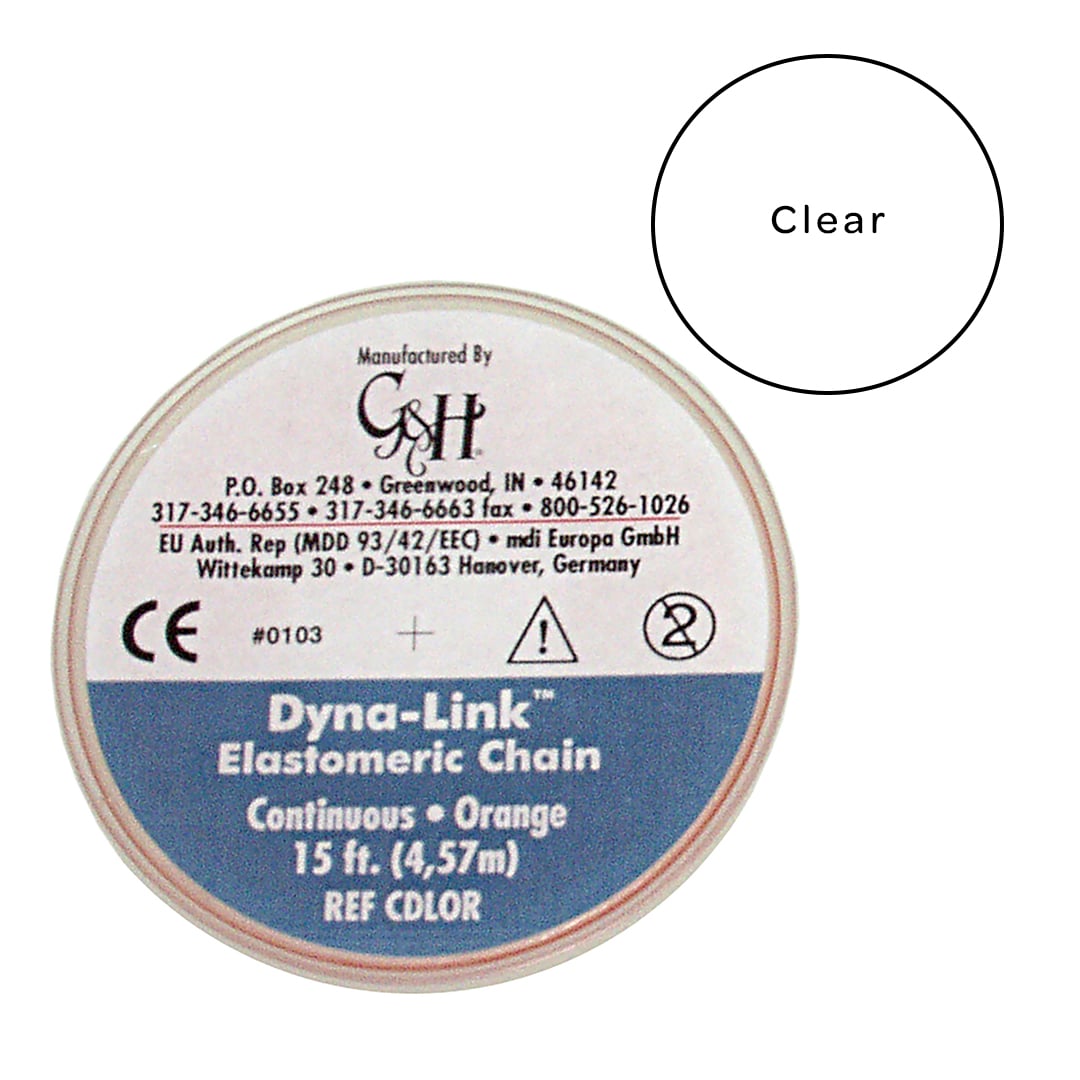 Label on a G&H Dyna-Link continuous elastomeric chain 15 ft spool