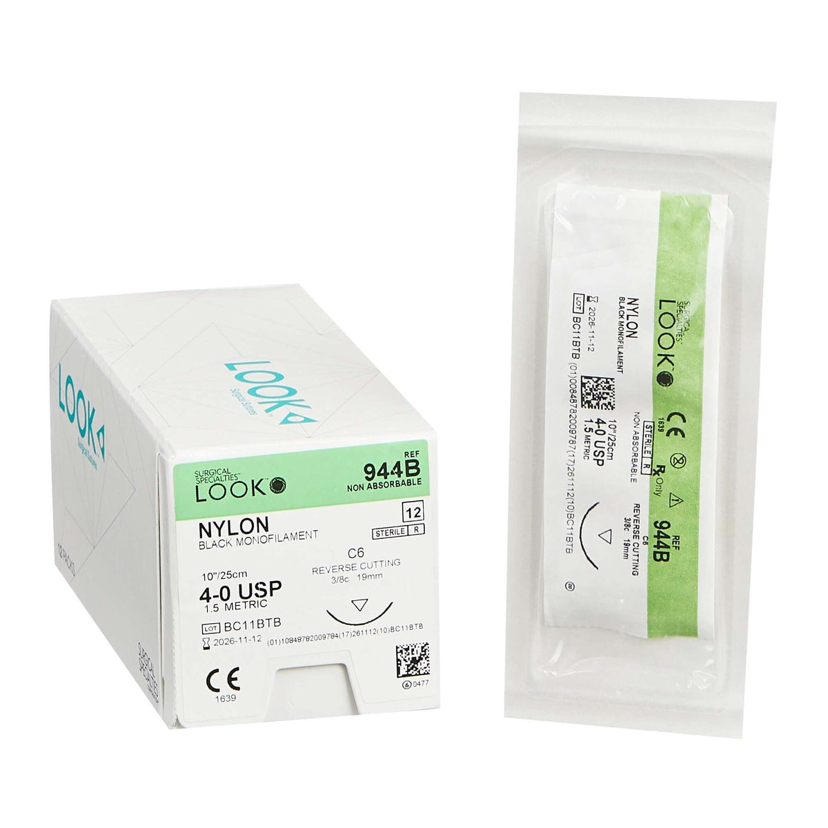 LOOK nylon suture 4-0 black monofilament, box of 12