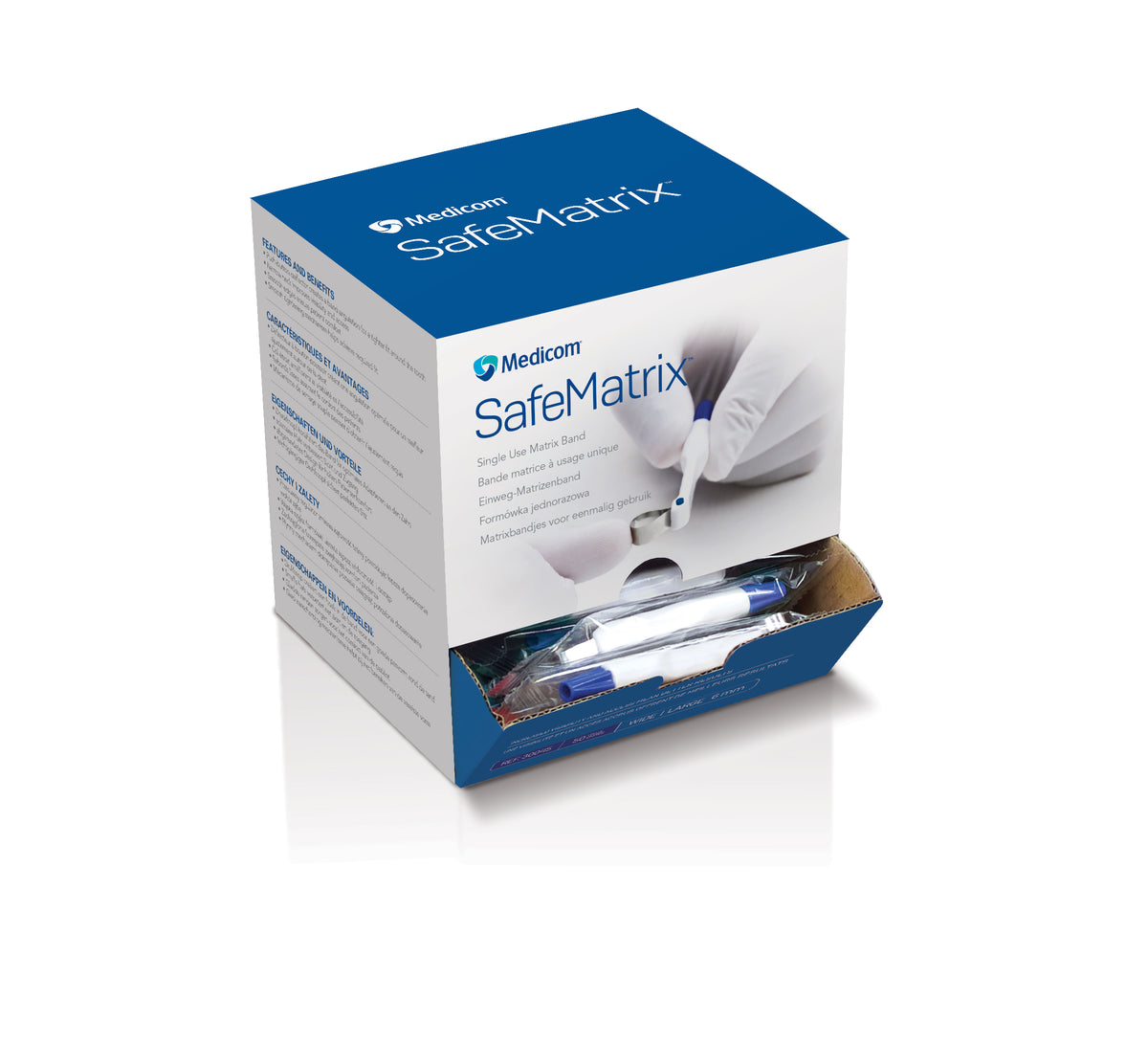 Medicom SafeMatrix single-use matrix bands, blue 6 mm wide box