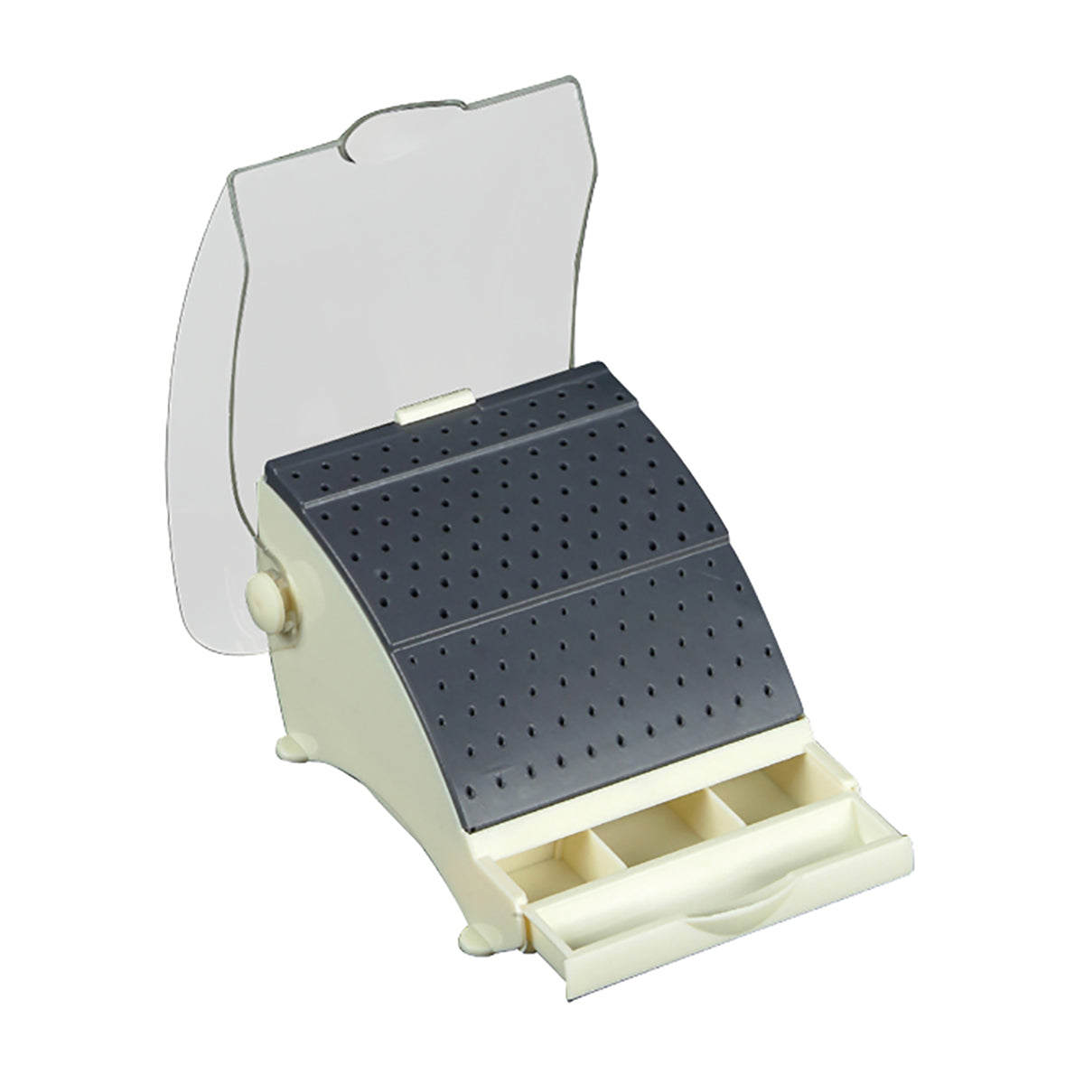 Plasdent large bur station with clear lid and drawer, ivory