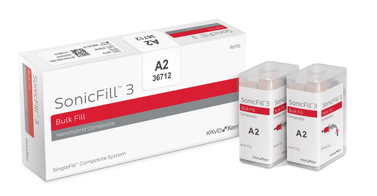 Kerr SonicFill 3 shade A2 refill box and cartridges