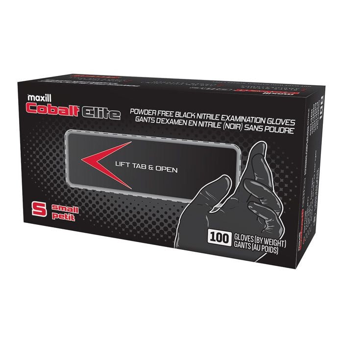 Cobalt Elite Black Nitrile Gloves, 100 gloves per box | 10 boxes per case - Small