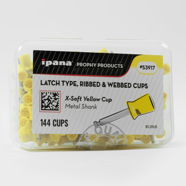 ipana Latch Type Prophy Cups, X-Soft Yellow, metal shank, box of 144