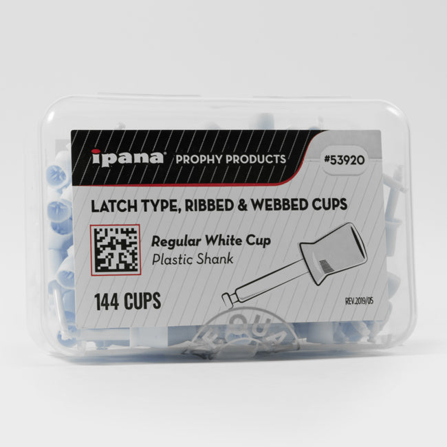 ipana Latch Type Prophy Cups, Regular White, plastic shank, box of 144