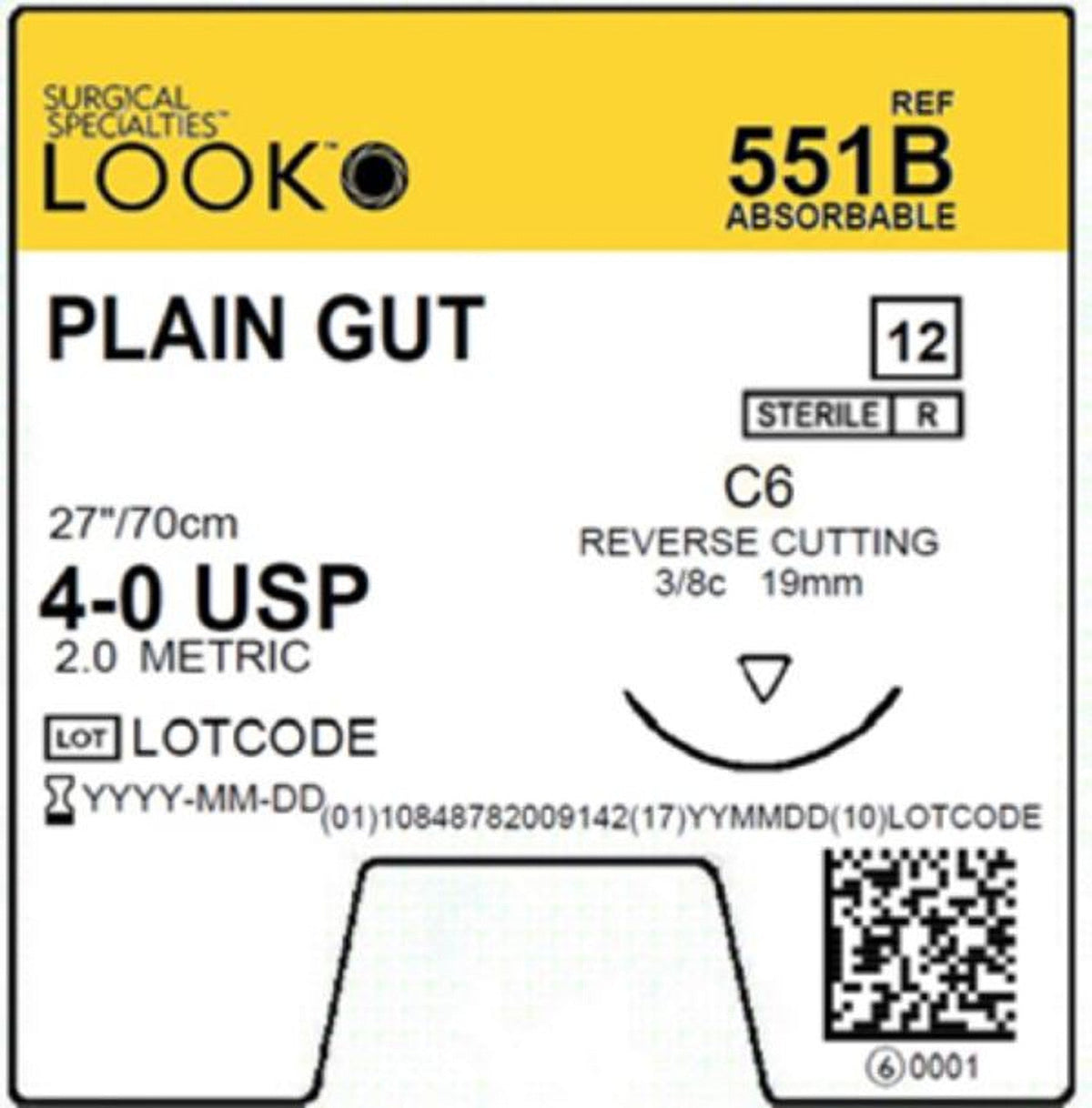 Look 551B plain gut suture 4-0, 27 inch, C6 needle, box label
