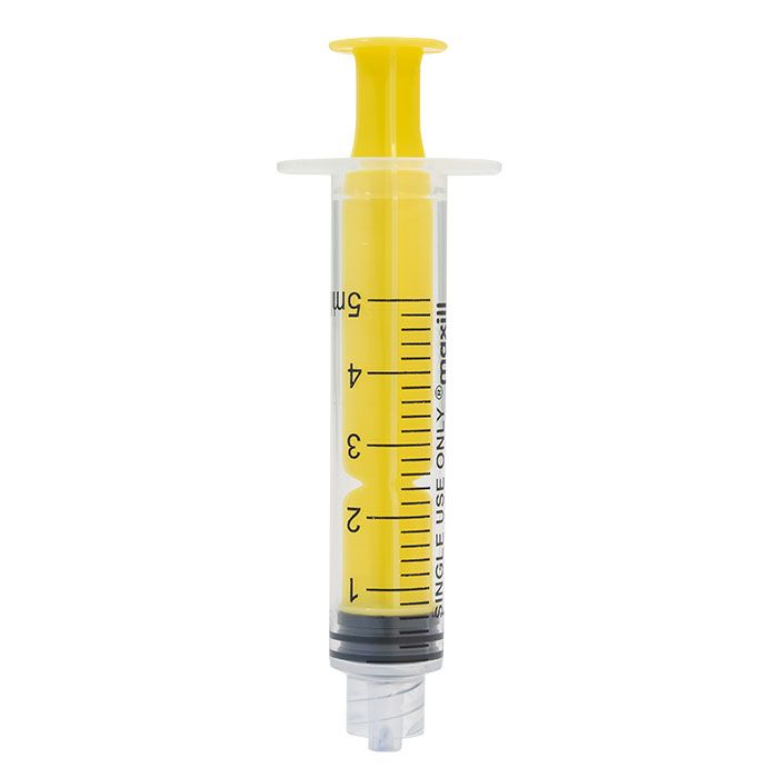 EZEE ID Luer Lock Coloured Syringes - 5 mL, 5 mL Yellow (50 syringes per box)