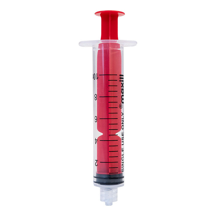 maxill EZEE ID 10 mL Luer lock syringe, red