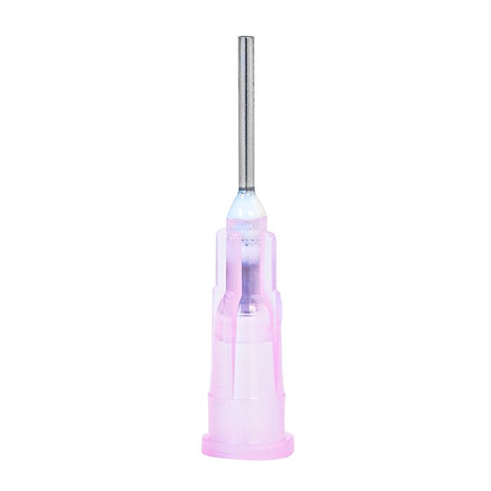 Luer Lock Bendable Dispensing Tips, 18 Gauge Pink (100 tips per bag)