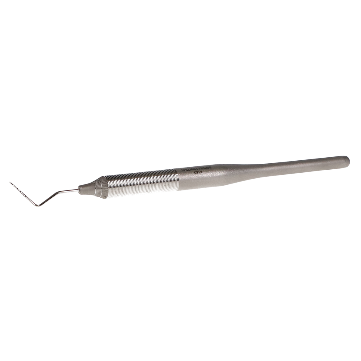 Williams single-ended periodontal probe with standard handle, flat view showing the marked tip