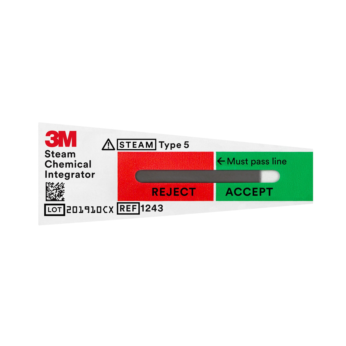 3M Steam Chemical Integrator 1243A strip, front, showing Accept result