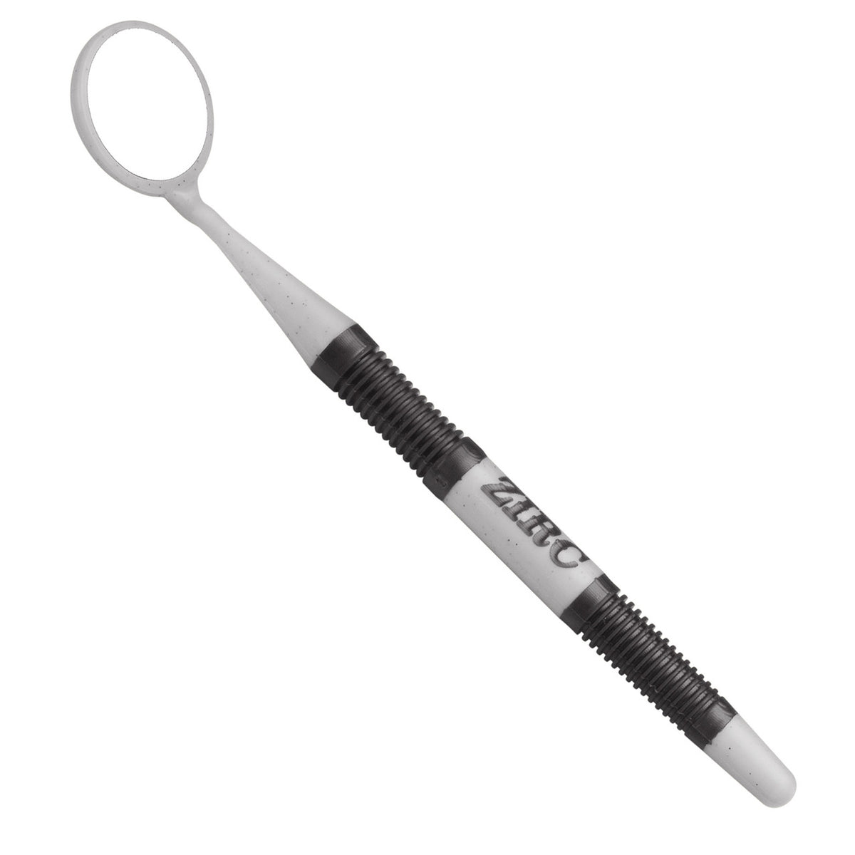 Zirc Crystal HD soft grip mouth mirror in black and gray, angled view
