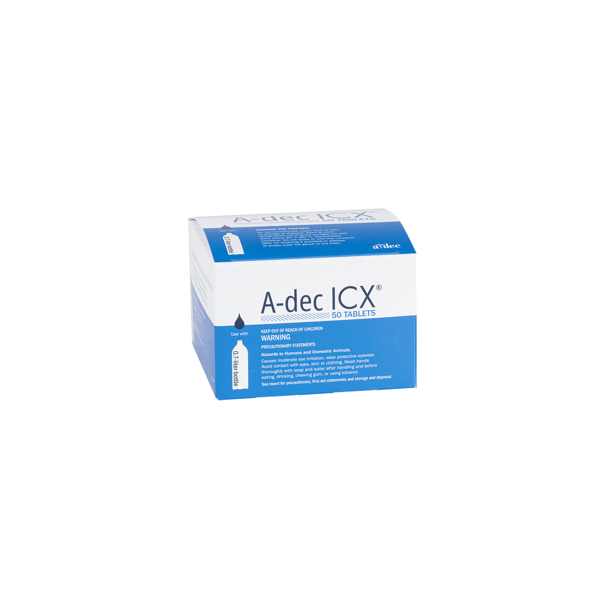 A-dec ICX waterline treatment tablets box, 50 tablets for 0.7 liter bottles