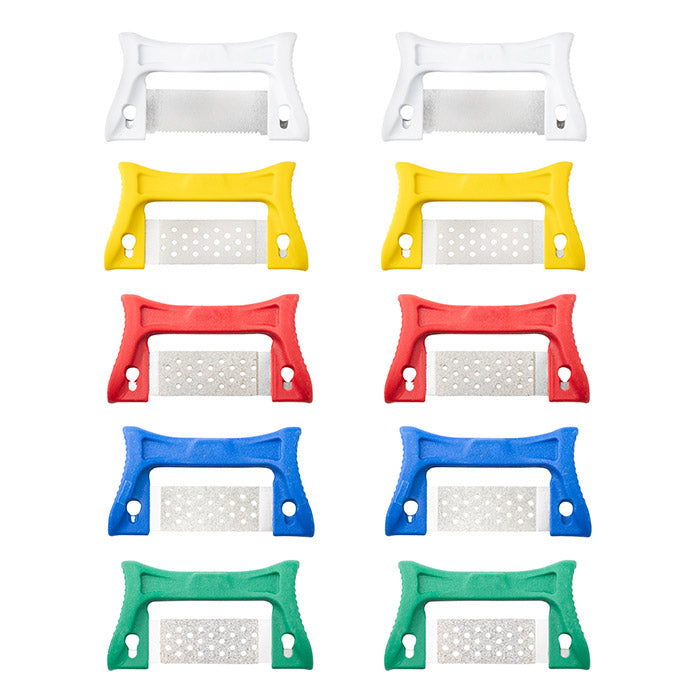 maxill xacto stripz shortz double-sided assorted kit strips in white, yellow, red, blue and green