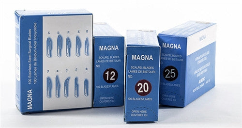 Magna stainless steel surgical blade boxes (sizes 12, 20 and 25 shown)