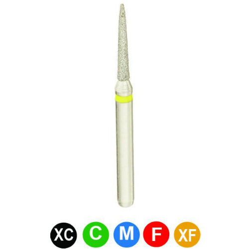 Crosstech flame diamond bur 888/012 with grit colour key