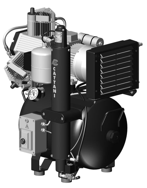Cattani AC 300 oil-free dental air compressor, three cylinders with air drier on a 45 litre tank