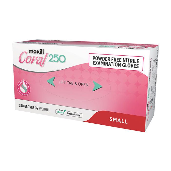 maxill Coral 250 Powder Free Nitrile, 250 gloves per box - Small