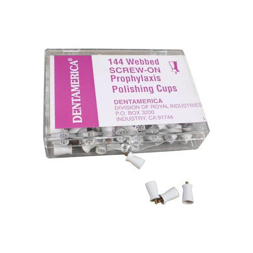 Dentamerica box of 144 webbed screw-on prophylaxis polishing cups