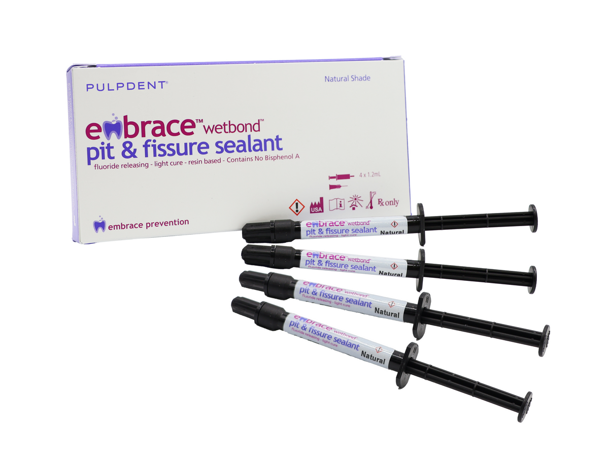 Pulpdent Embrace WetBond Pit & Fissure Sealant kit with four 1.2 mL syringes