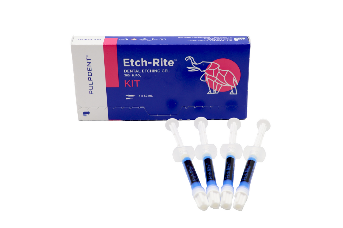 Pulpdent Etch-Rite kit box with 1.2 mL syringes