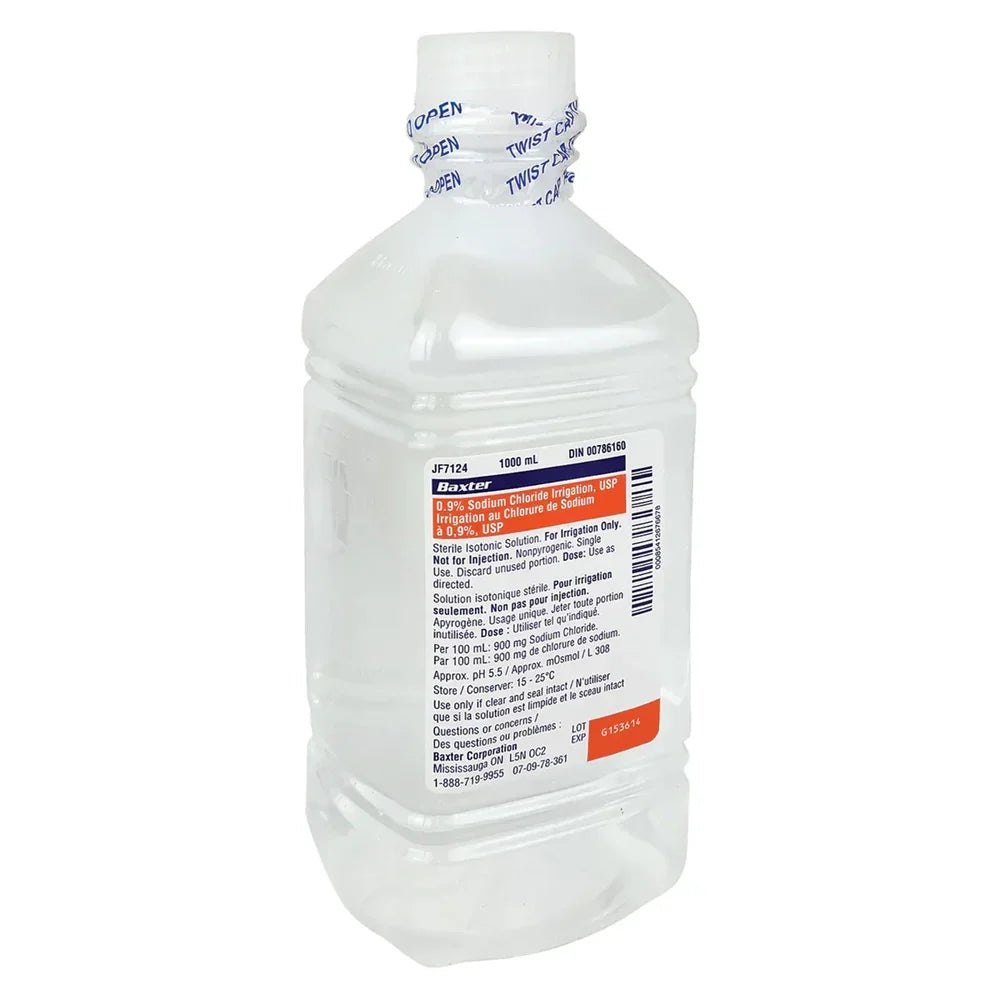 Baxter 0.9% Sodium Chloride Irrigation USP, 1000 ml plastic pour bottle