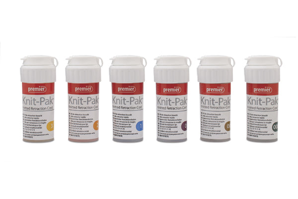 Premier Knit-Pak retraction cord containers in sizes 3 to 000