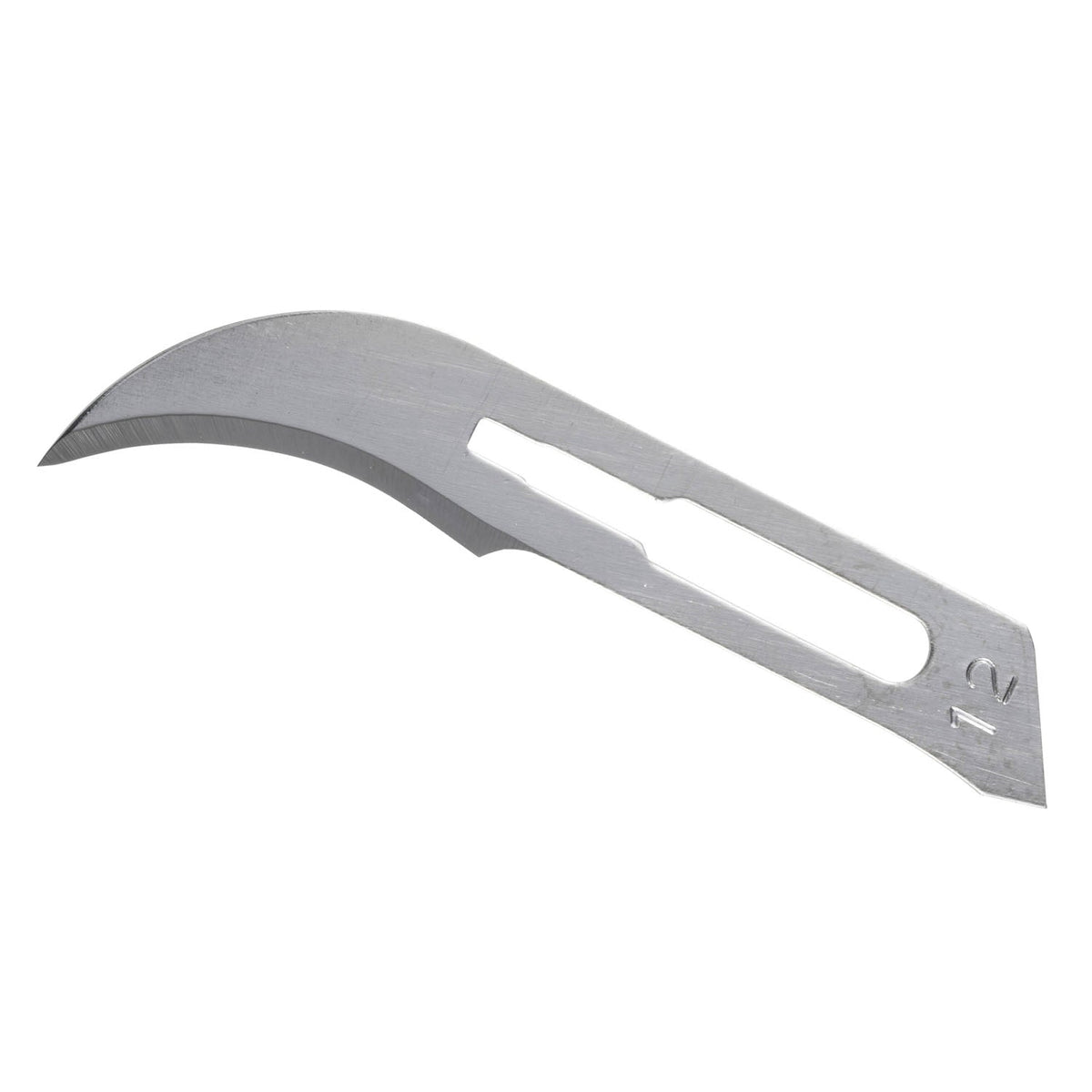 Stainless steel surgical blade size 12 with curved hooked cutting edge