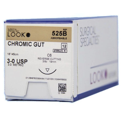 Look 525B chromic gut suture 3-0, 18 inch, C6 needle, box label