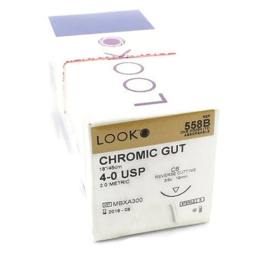 Look 558B chromic gut suture 4-0, 18 inch, C6 needle, box label