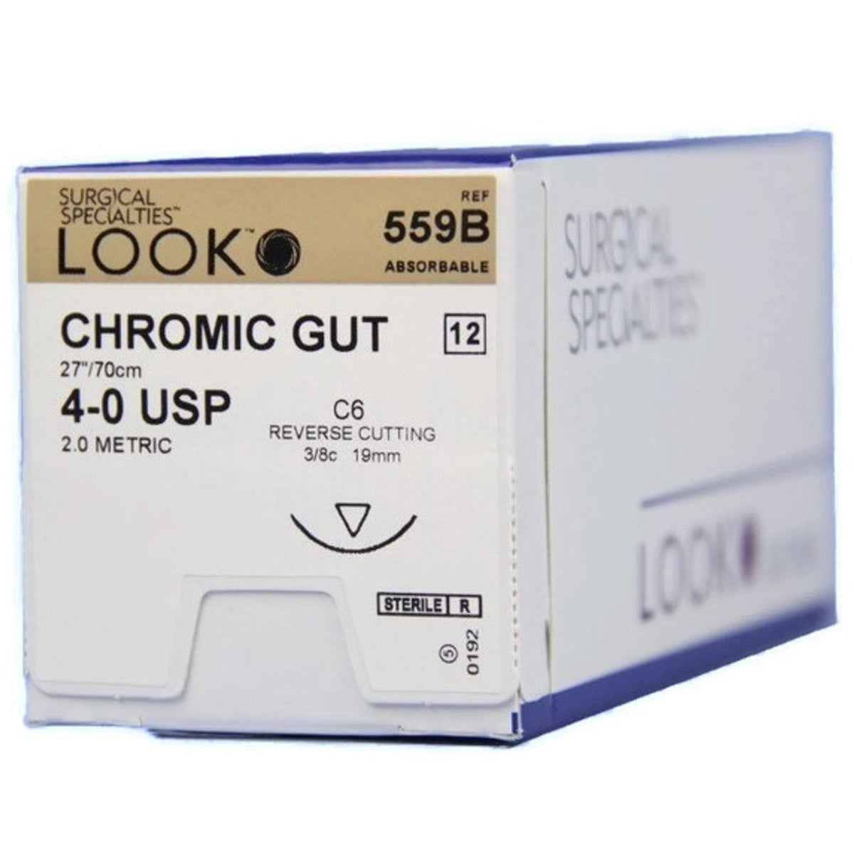 Look 559B chromic gut suture 4-0, 27 inch, C6 needle, box label