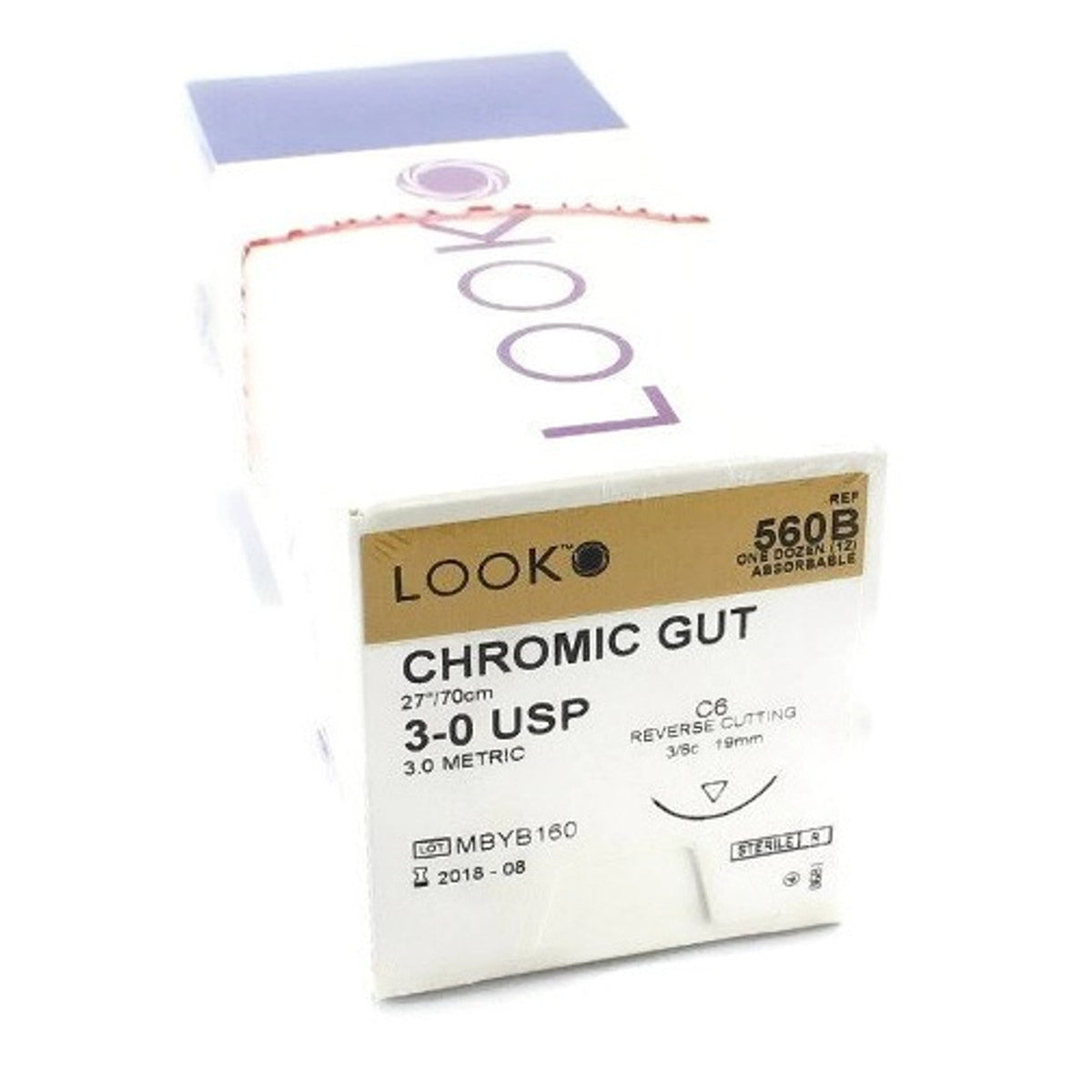 Look 560B chromic gut suture 3-0, 27 inch, C6 needle, box label