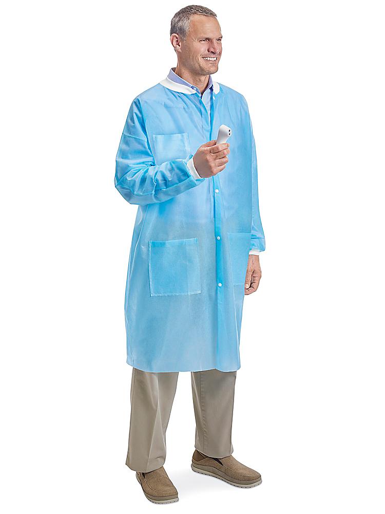 Uline blue knit cuff lab coat