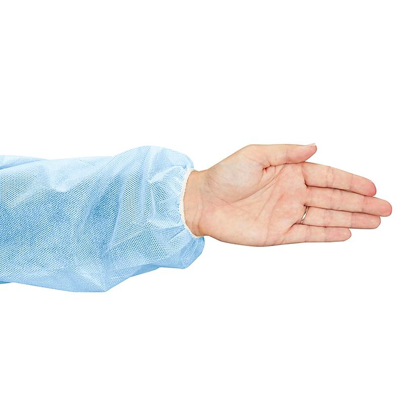 Close-up of the elastic cuff on a blue isolation gown