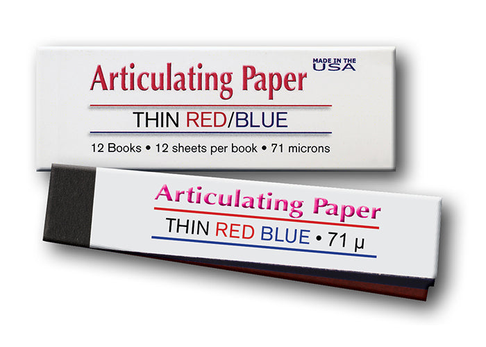 Thin red/blue articulating paper box and book, 71 microns