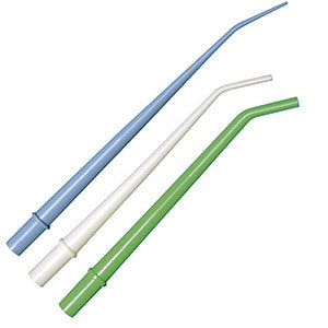 Surgical aspirator tips in blue, white and green