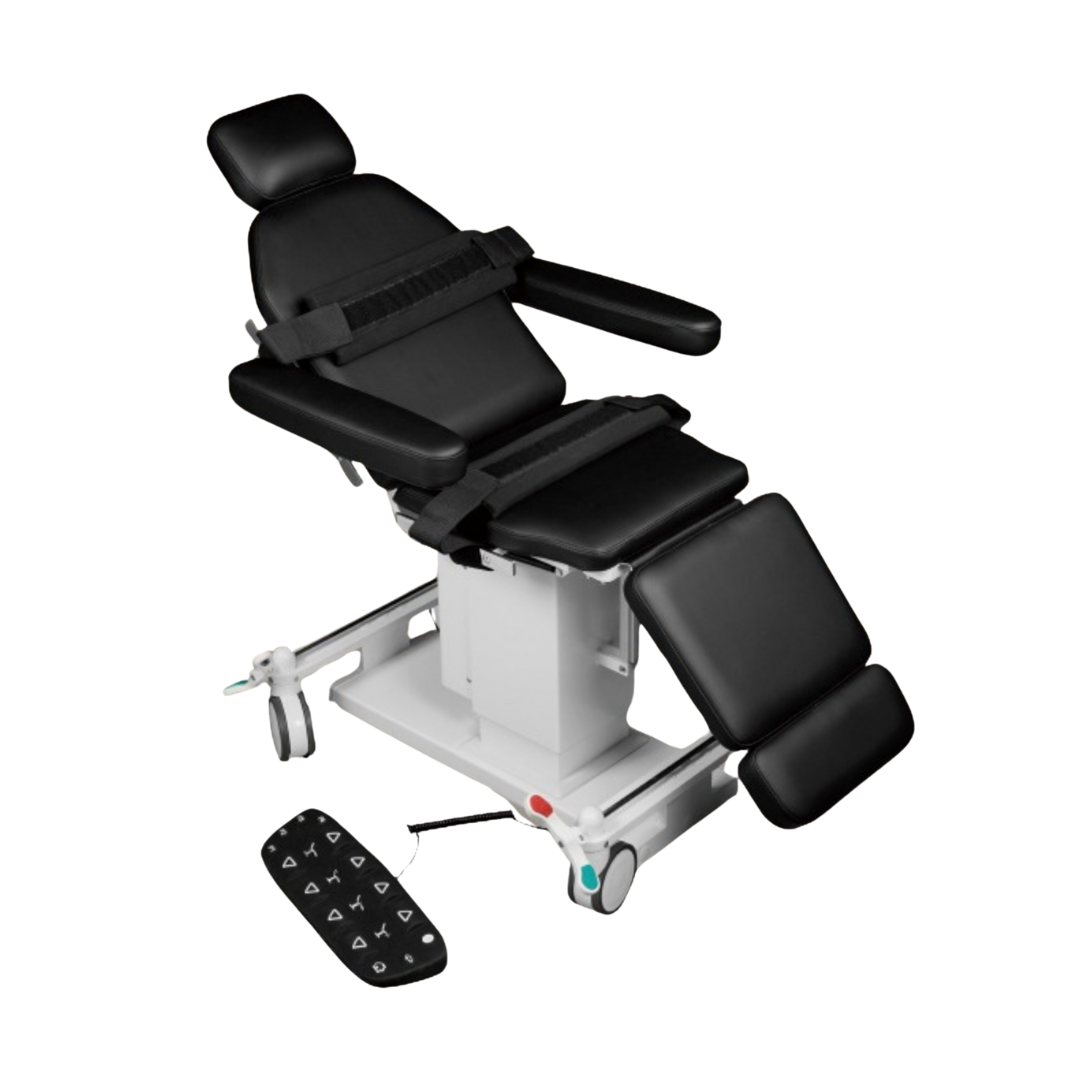 Hatch surgical dental chair with foot control panel, on a dark background
