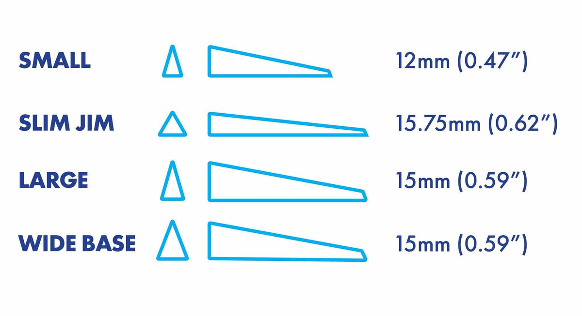 Wizard Wedges Matrix Wedges size chart: Small, Slim Jim, Large, Wide Base