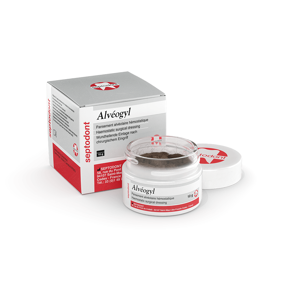 Septodont Alveogyl 10 g jar and carton