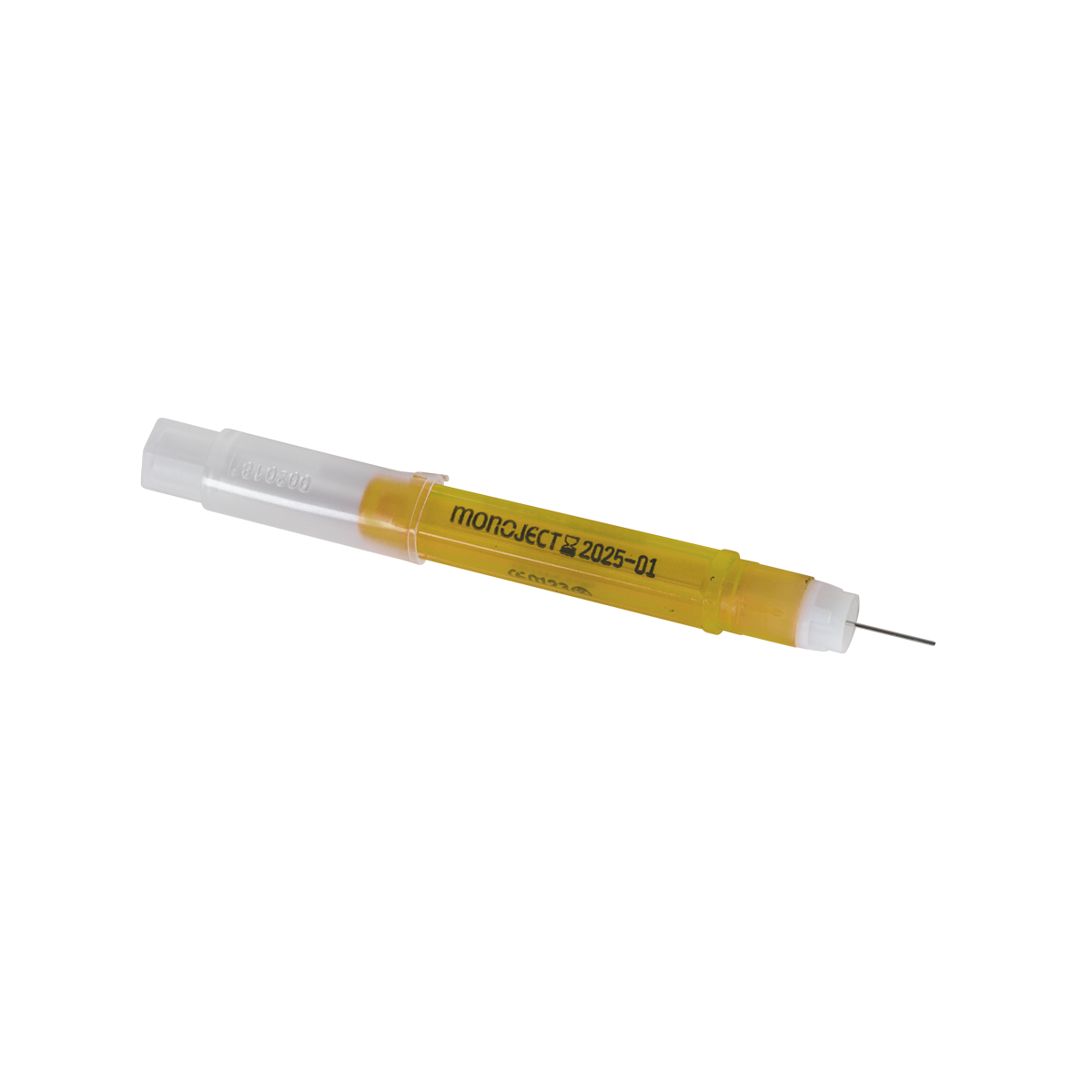 Monoject 400 27G plastic hub dental needle with yellow label