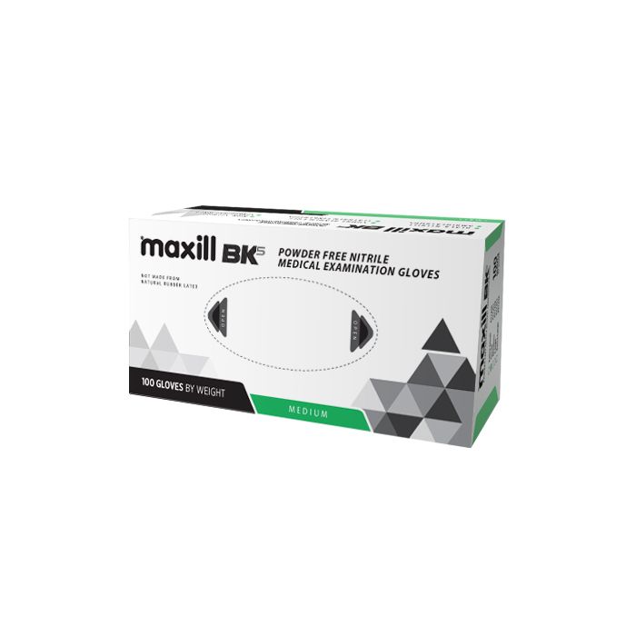 maxill BK5 Powder Free Nitrile Gloves - 100 gloves per box, Medium (M)
