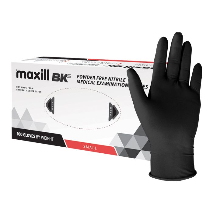 maxill BK5 black nitrile glove and box