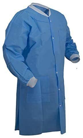 Protect Plus knee length disposable lab coat, blue, side view