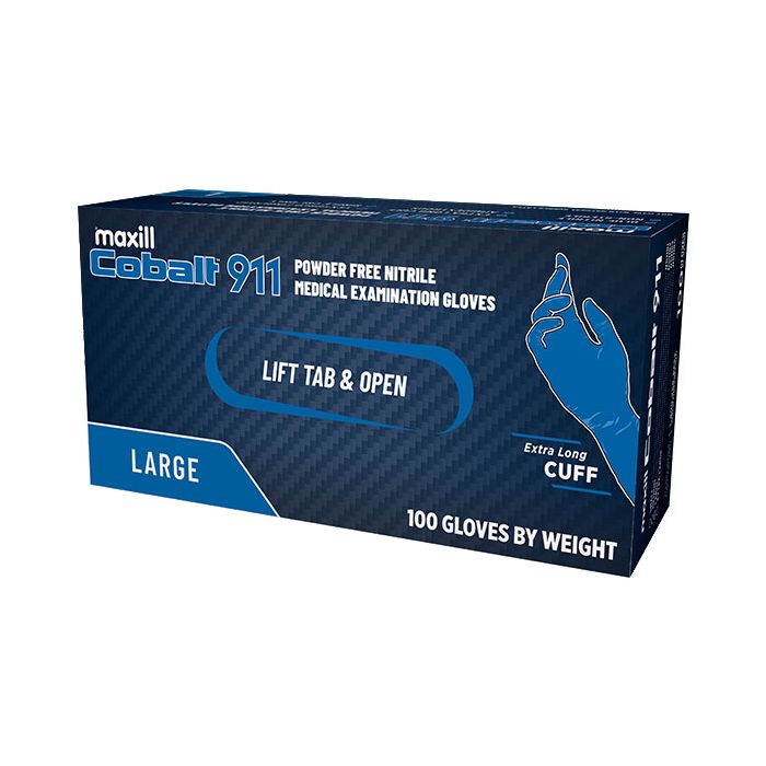 Cobalt 911 Powder Free Nitrile Medical Examination Gloves, 100 gloves per box | 10 boxes per case - Large