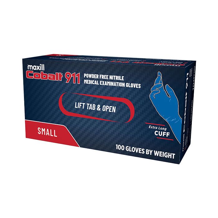 Cobalt 911 Powder Free Nitrile Medical Examination Gloves, 100 gloves per box | 10 boxes per case - Small