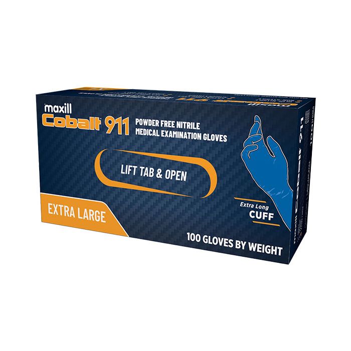 Cobalt 911 Powder Free Nitrile Medical Examination Gloves, 100 gloves per box | 10 boxes per case - Extra Large