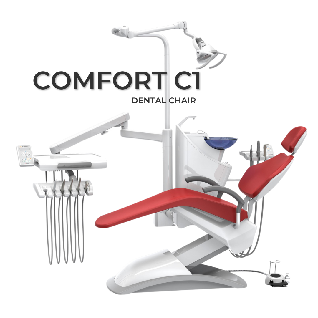 Hatch Comfort C1 dental chair and unit, red upholstery
